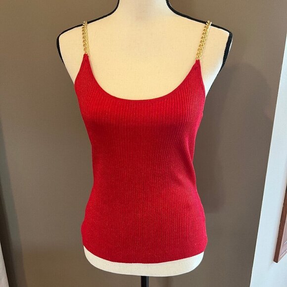 No Boundaries Tops - No Boundaries Women's Hot Red Sparkly Tank with gold chai strap, Size Medium